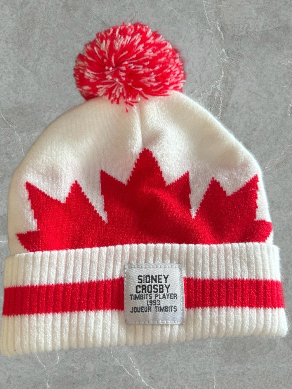 Kids Red & White Pom Beanie Hat - Sidney Crosby